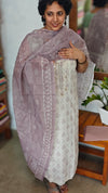 Cream and Mauve Printed Linen Suit - S864