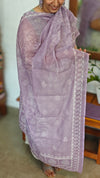 Cream and Lavender Printed Linen Suit - S864 - 2