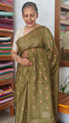 Olive Green Cross Stitch Embroidered Kota Saree - LWS3