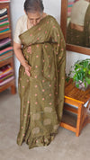 Olive Green Cross Stitch Embroidered Kota Saree - LWS3