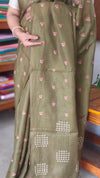 Olive Green Cross Stitch Embroidered Kota Saree - LWS3