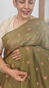 Olive Green Cross Stitch Embroidered Kota Saree - LWS3
