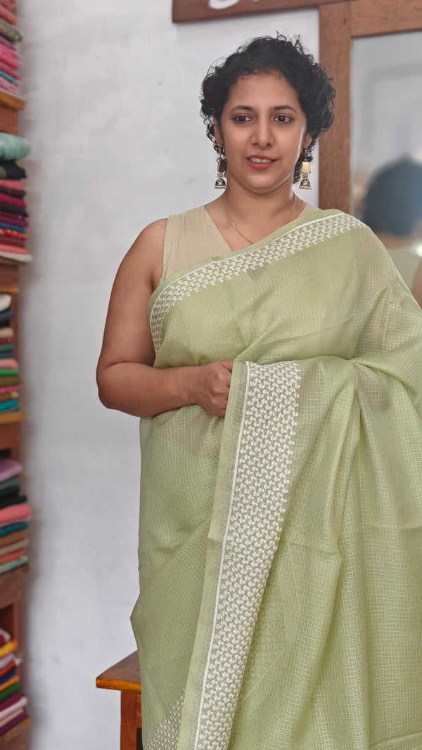 Pastel GreenKota saree with embroidered borders - LWS3