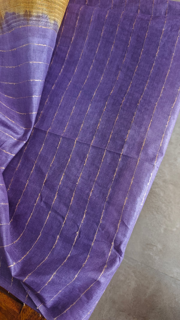 Mustard and Lavender Pure Tussar Silk Saree