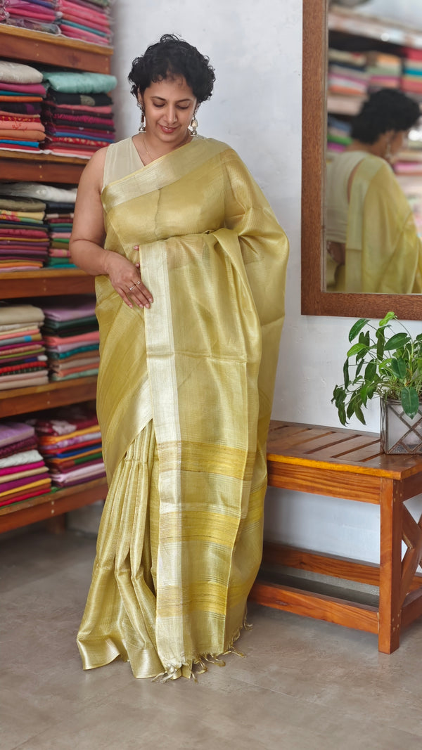 Lime Green Tissue Silk Saree - 2M83
