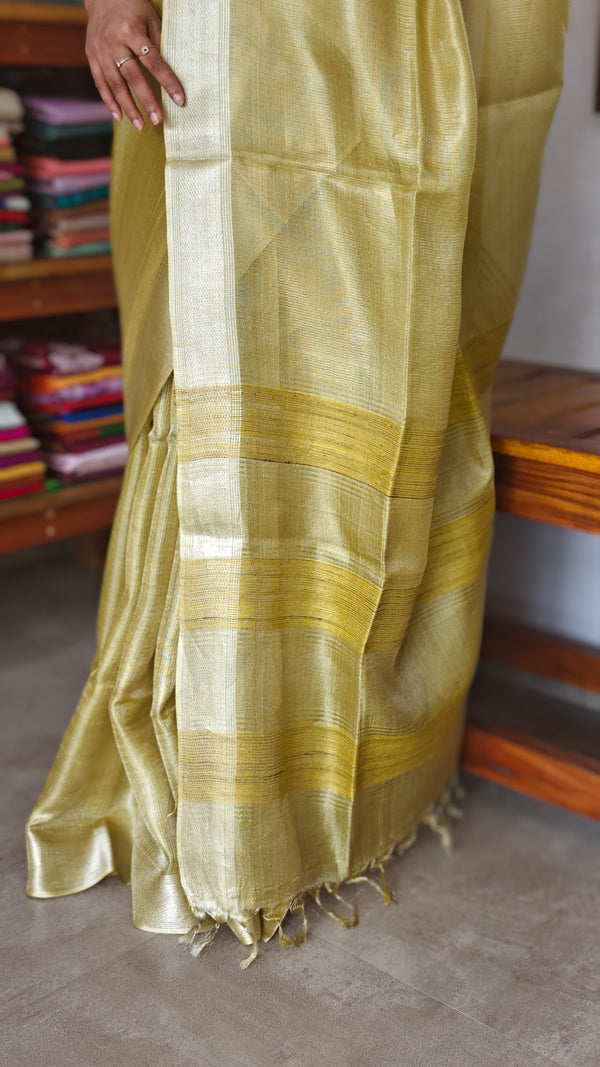 Lime Green Tissue Silk Saree - 2M83