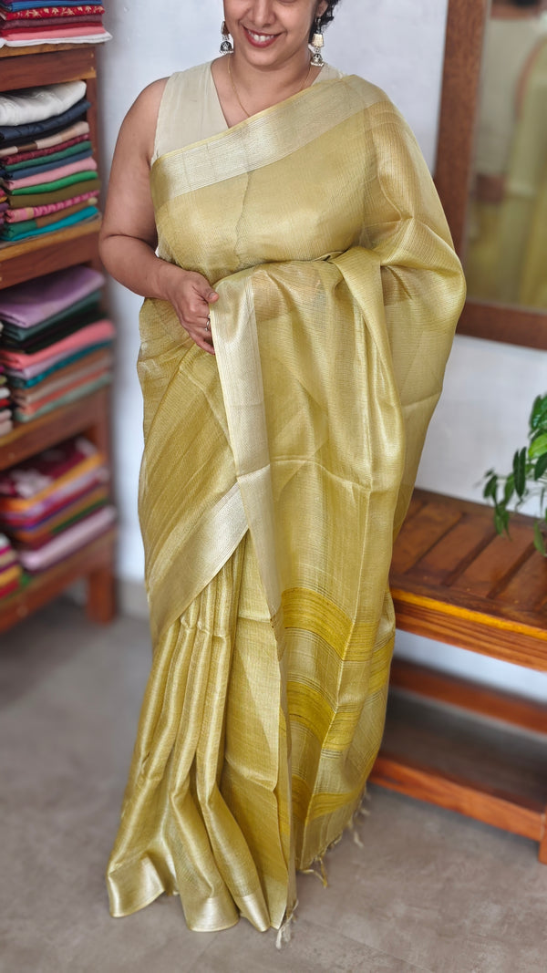 Lime Green Tissue Silk Saree - 2M83