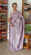 Lavender Tussar Silk Saree with Cross Stitch Embroidery - ADZ67