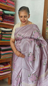 Lavender Tussar Silk Saree with Cross Stitch Embroidery - ADZ67