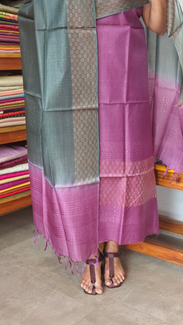Orchid Purple and Green Noil Tussar Silk Suit