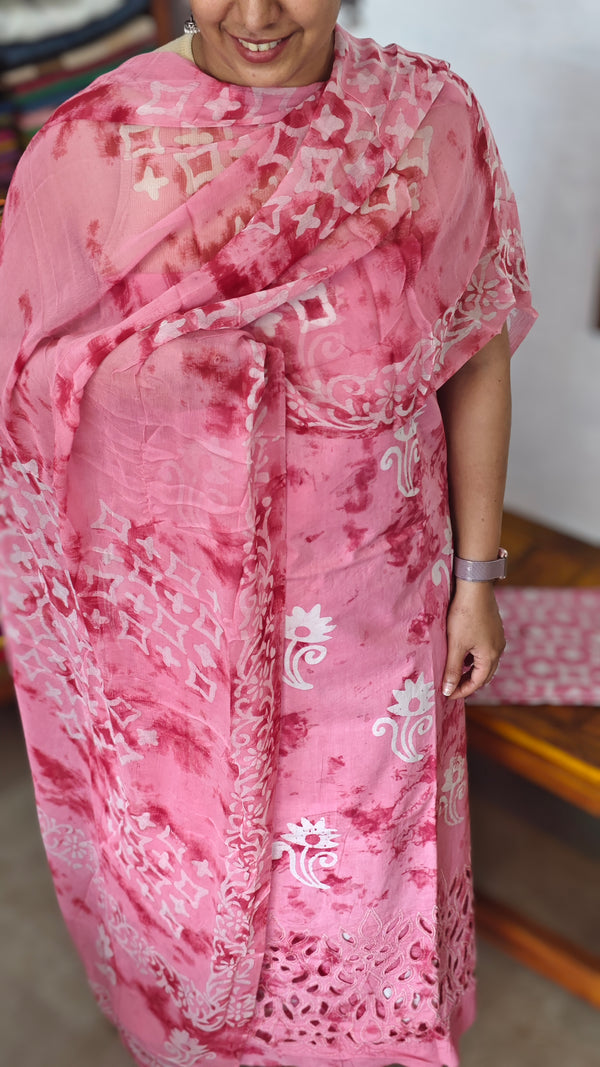 Pink Cotton Batik Suit with Cutwork