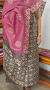 Grey and Pink Batik Printed Slub Cotton Suit