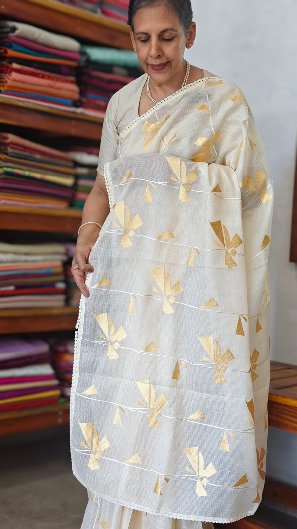 Pastel Yellow Silky Kota Embroidered Saree - 8023
