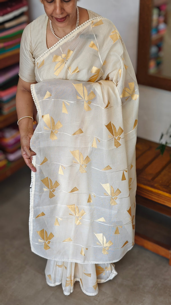 Pastel Yellow Silky Kota Embroidered Saree - 8023