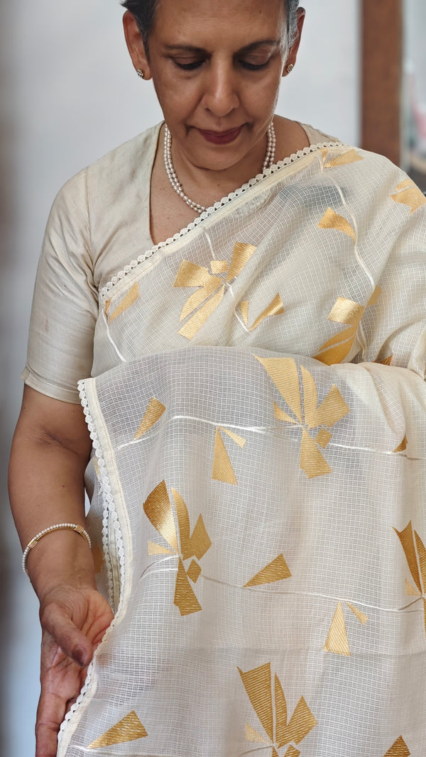 Pastel Yellow Silky Kota Embroidered Saree - 8023