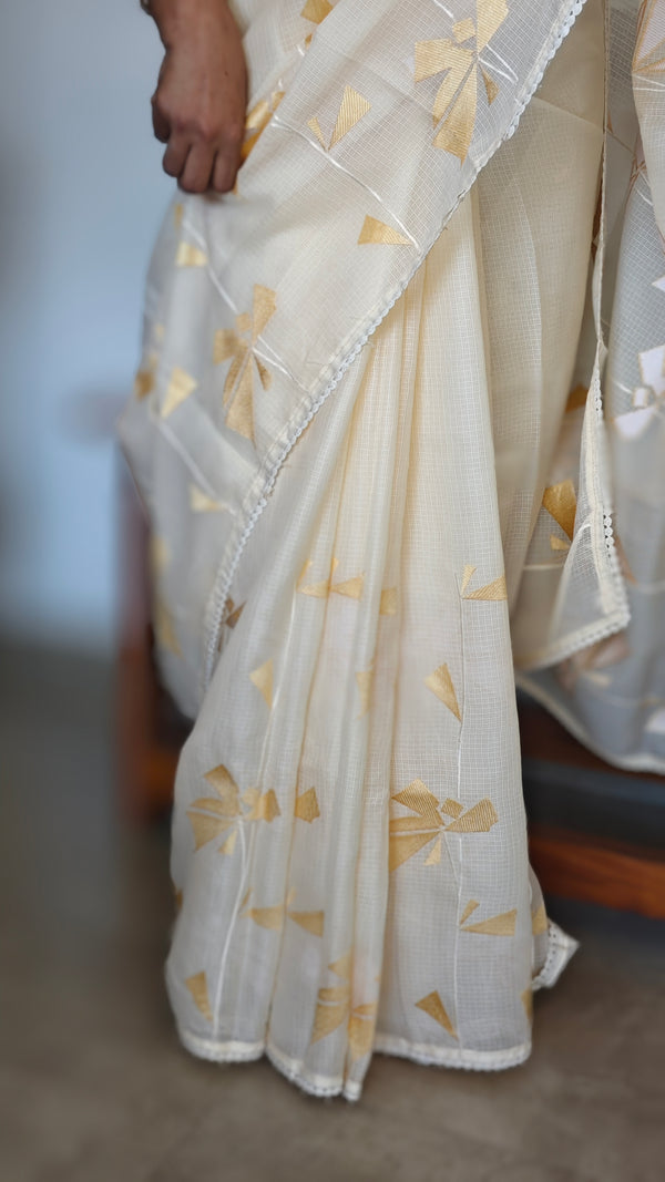 Pastel Yellow Silky Kota Embroidered Saree - 8023
