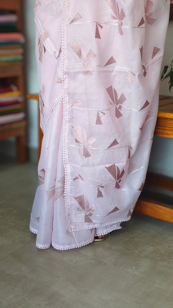 Lilac Silky Kota Embroidered Saree - 8023