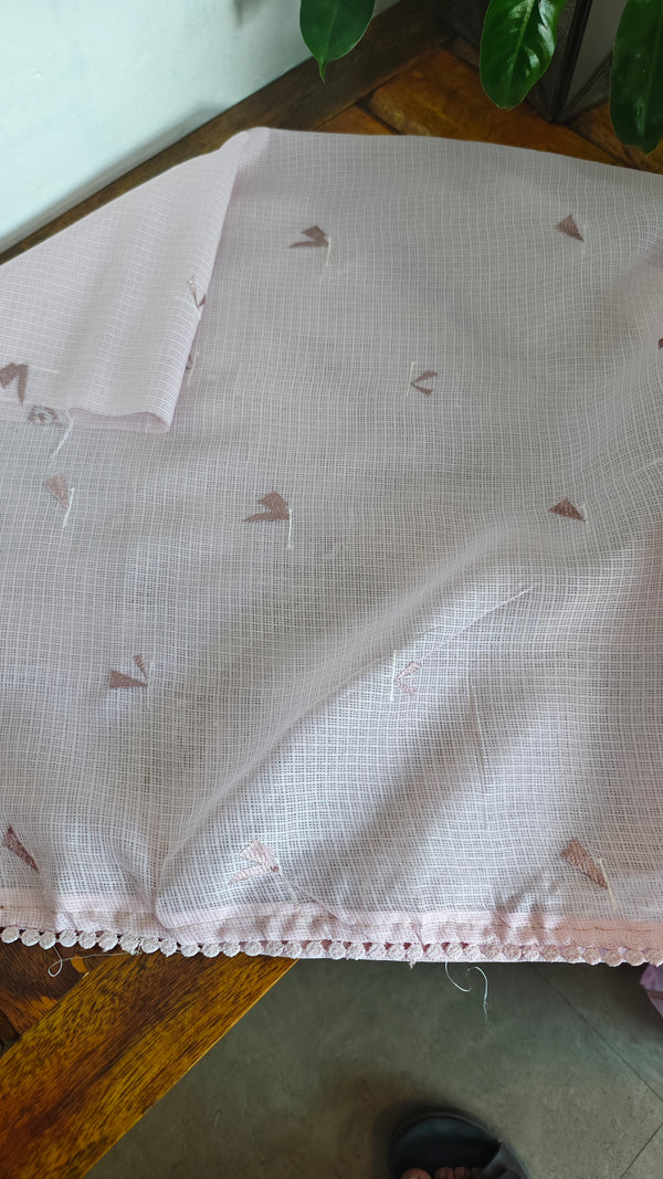 Lilac Silky Kota Embroidered Saree - 8023