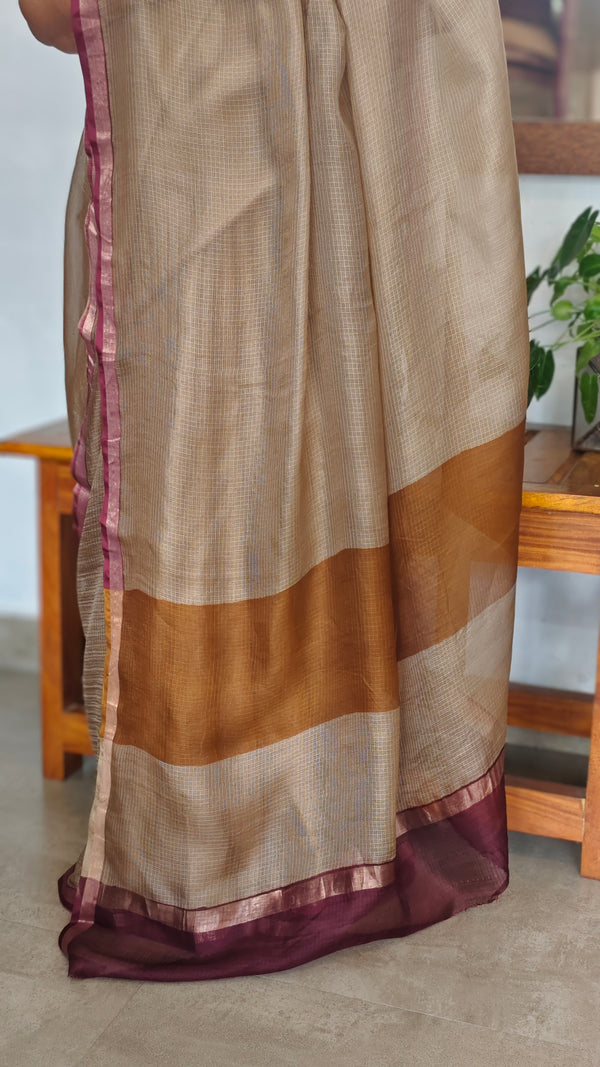 Beige and Wine Kota Silk Saree - KTS3