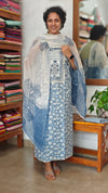 Blue Printed Cotton Suit with Chiffon Dupatta - 833F