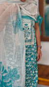 Teal Green Printed Cotton Suit with Chiffon Dupatta - 833F