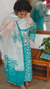 Teal Green Printed Cotton Suit with Chiffon Dupatta - 833F