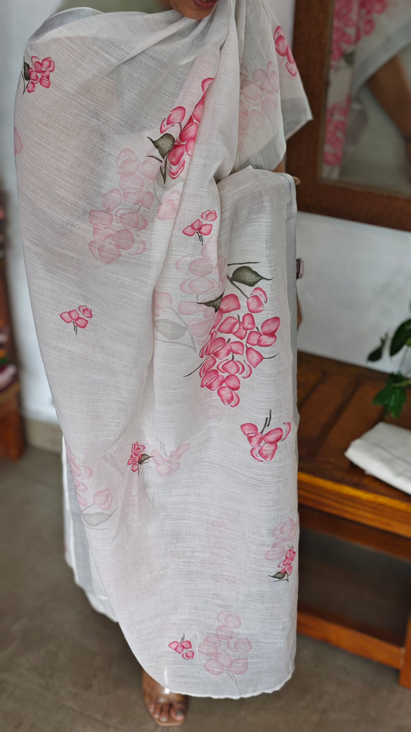 Off White and Pink painted Linen Cotton Suit - MJC5