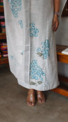 Off white and Blue Painted Linen Cotton Suit - MJC5