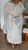 Off white and Blue Painted Linen Cotton Suit - MJC5