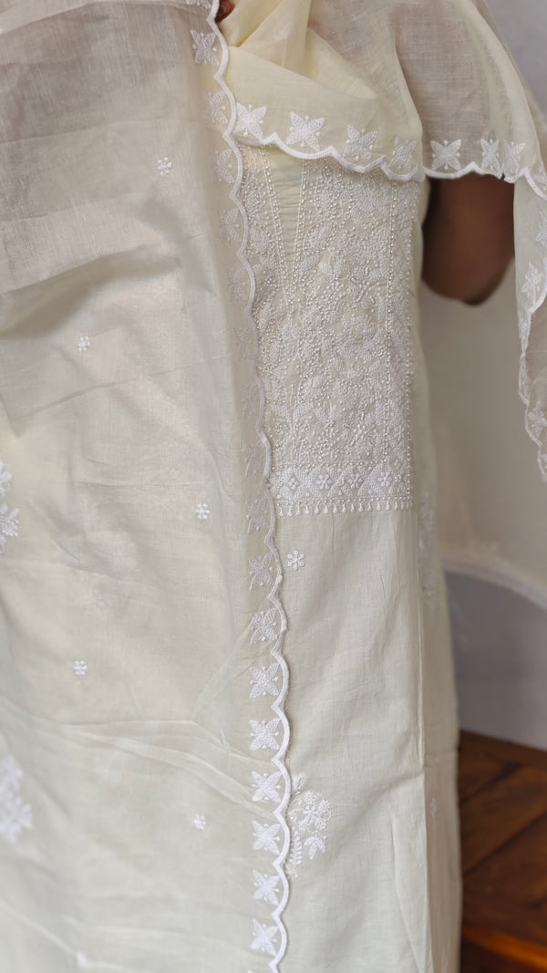 Pale Yellow Cotton Chikankari Suit