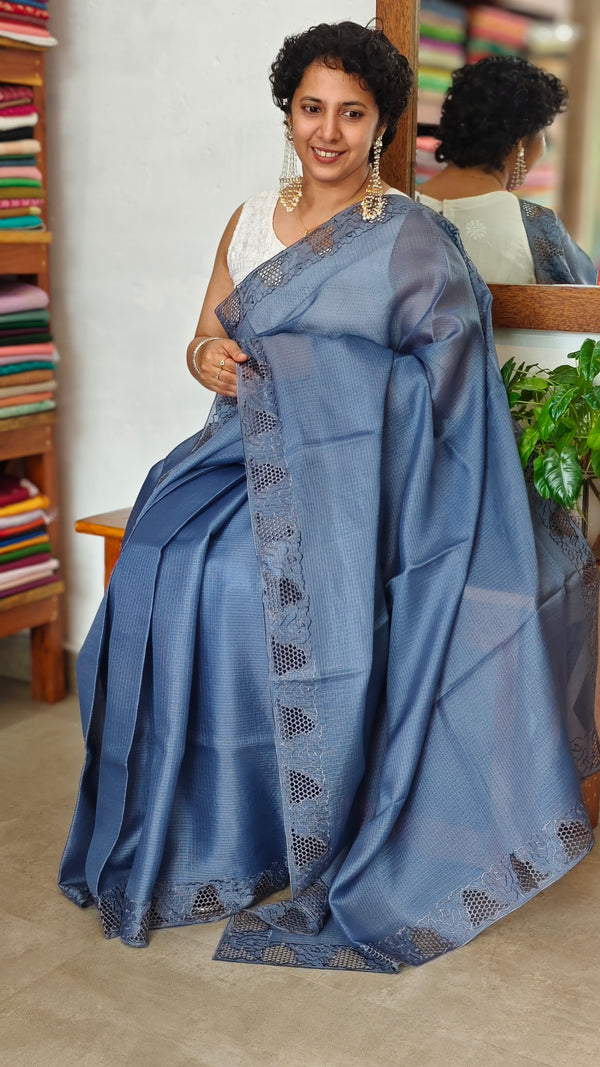 Agean Blue Kota Saree with Cutwork - 409M - 1