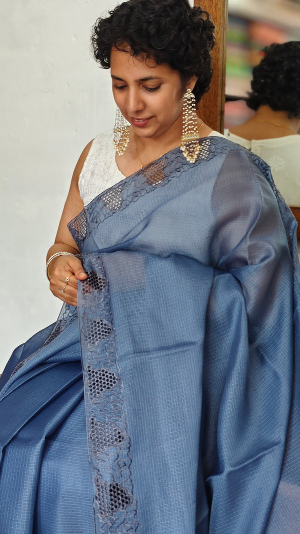 Agean Blue Kota Saree with Cutwork - 409M - 1