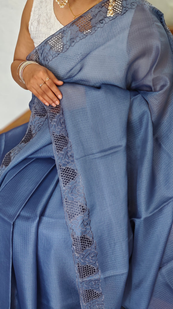 Agean Blue Kota Saree with Cutwork - 409M - 1