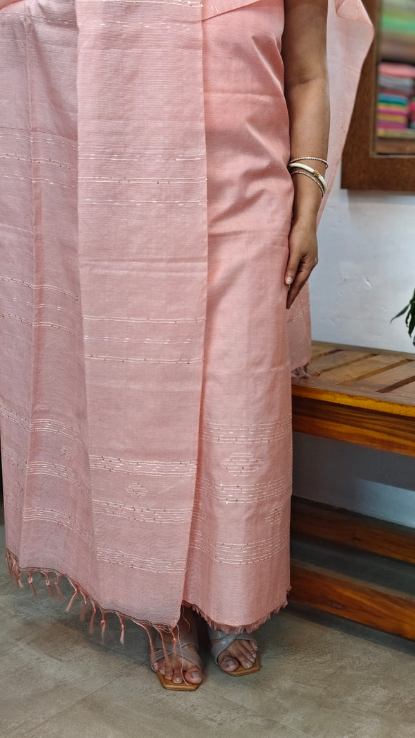 Peach Pink Bamboo Tussar silk suit