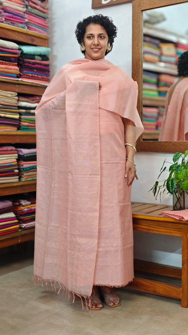 Peach Pink Bamboo Tussar silk suit