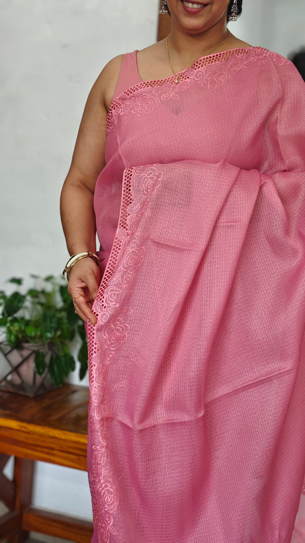 Blush Pink Kota Saree with Cutwork - 409M - 2