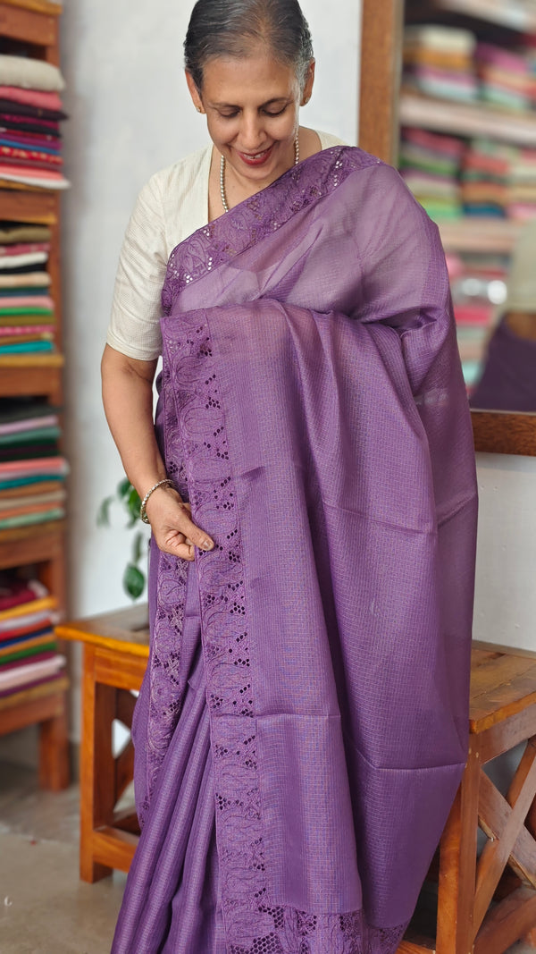 Purple Net Kota Saree with Cutwork - 409M