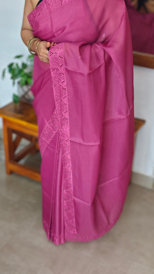 Fuchsia Pink Kota Saree with Cutwork - 409M - 1
