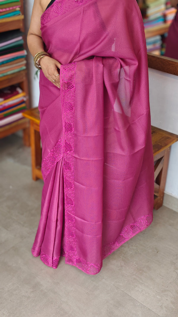 Fuchsia Pink Kota Saree with Cutwork - 409M - 2