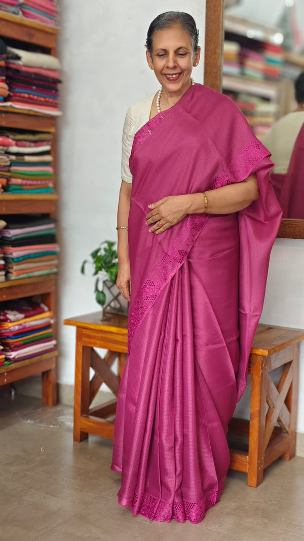 Fuchsia Pink Kota Saree with Cutwork - 409M - 3