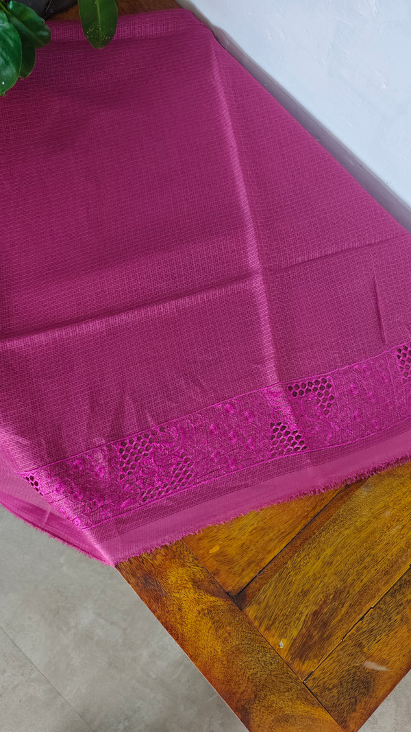 Fuchsia Pink Kota Saree with Cutwork - 409M - 3