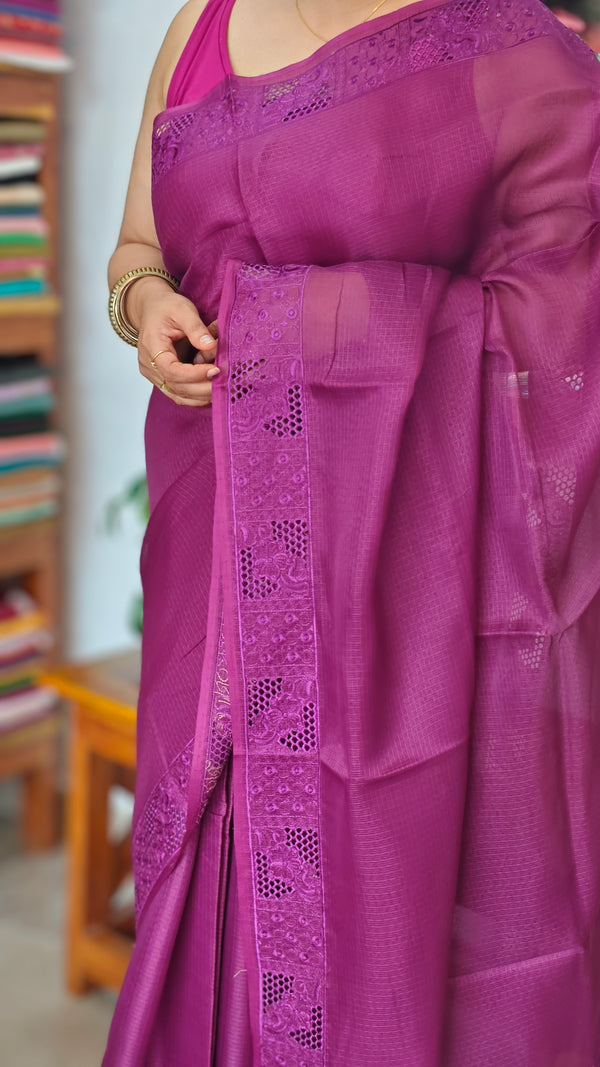 Wine shade Kota Saree with Cutwork - 409M