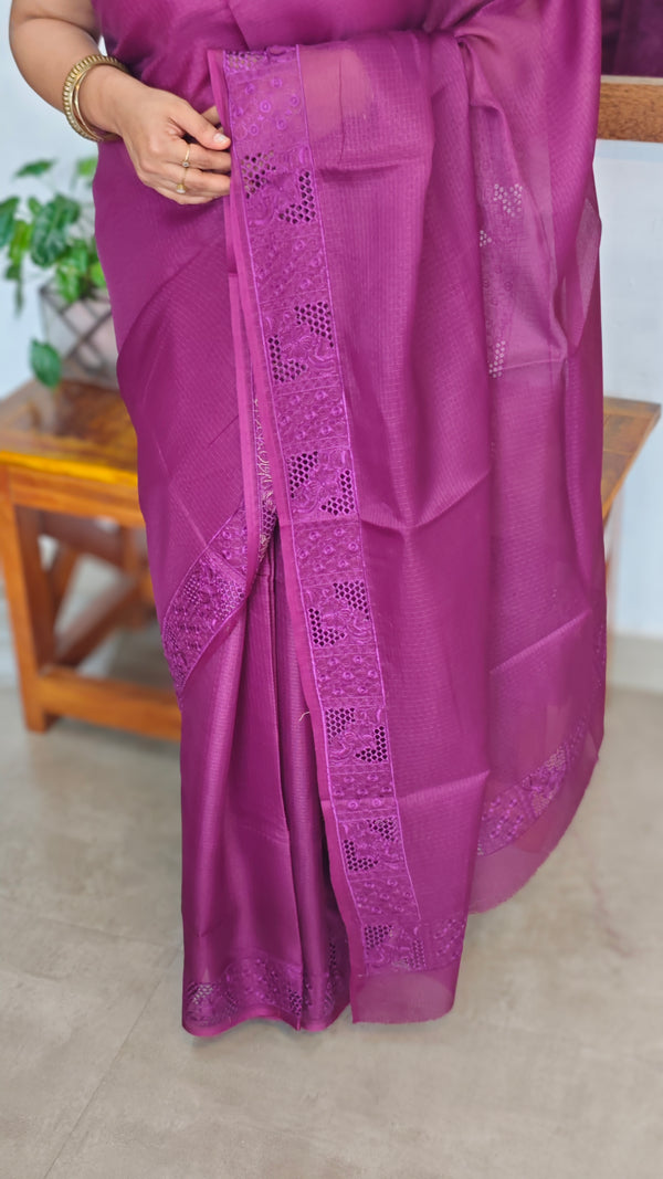 Wine shade Kota Saree with Cutwork - 409M