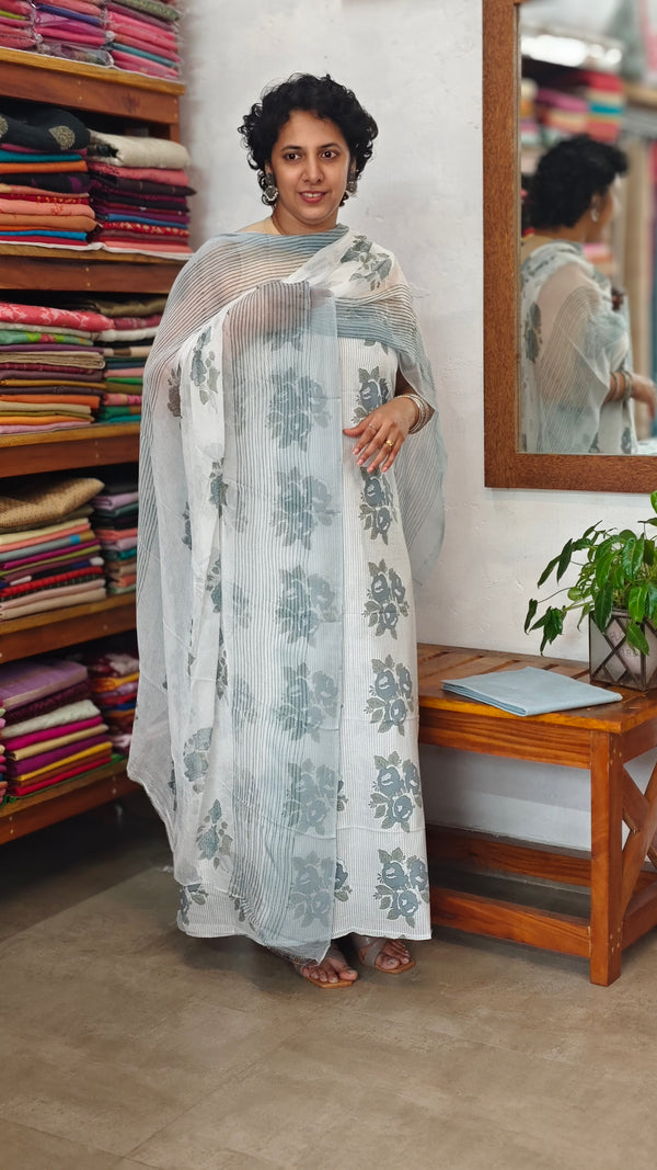 Off white Cotton Suit with Chiffon Dupatta