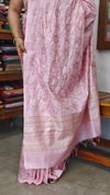 Baby Pink Multi Thread Embroidered Tussar Silk Saree - H149