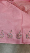 Baby Pink Multi Thread Embroidered Tussar Silk Saree - H149