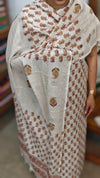 Mustard and Pink Block printed Bhagalpuri Linen Suit