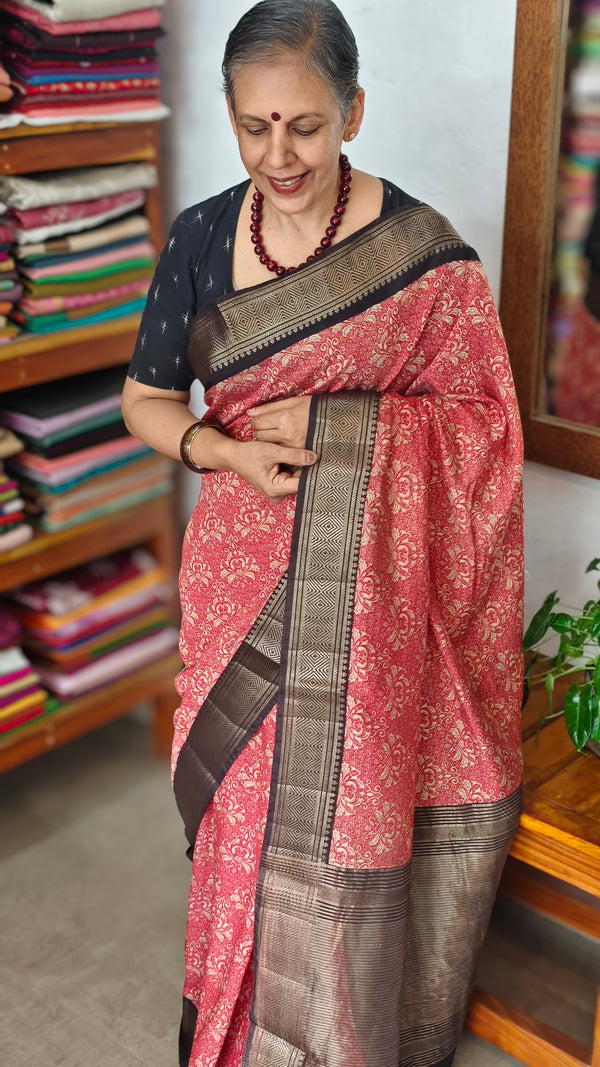 Red and Black Chanderi Banarasi Saree
