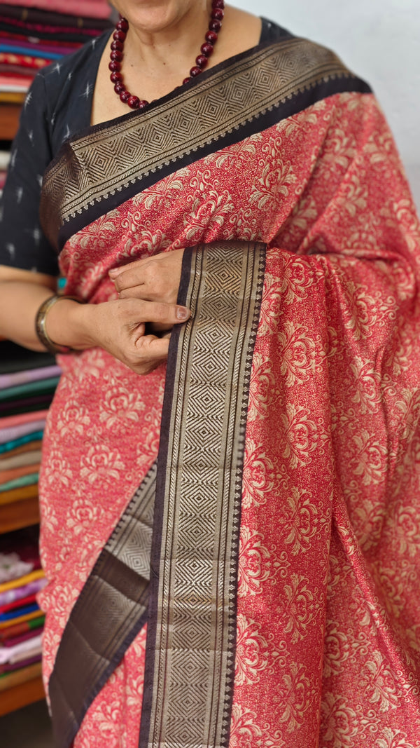 Red and Black Chanderi Banarasi Saree