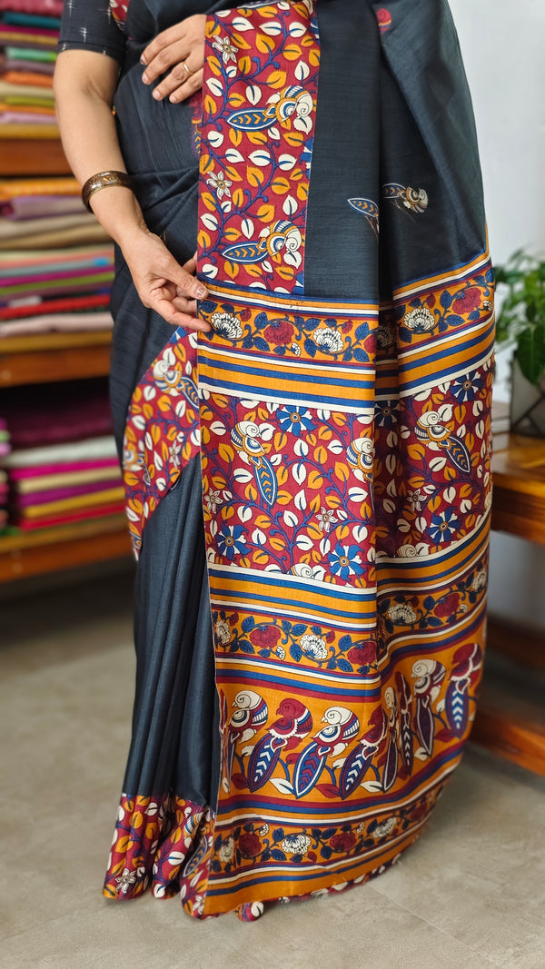 Black Printed Semi Silk Saree